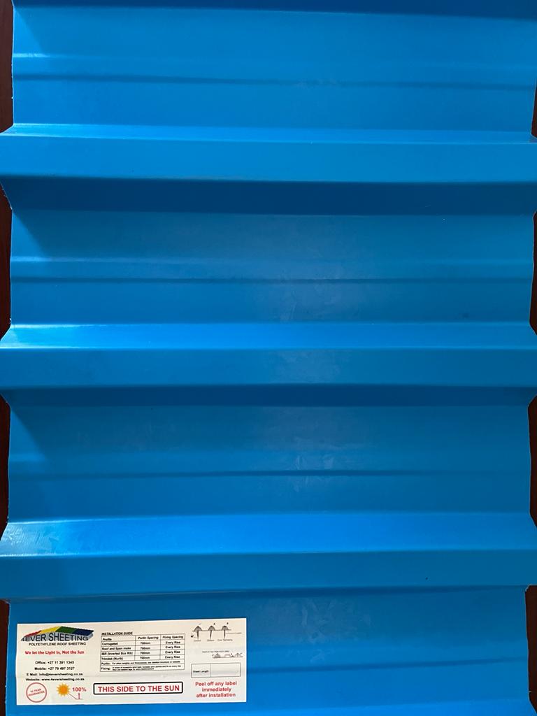 2.5mm Blue Polyethylene Roof Sheet - Standard IBR Profile 737mm